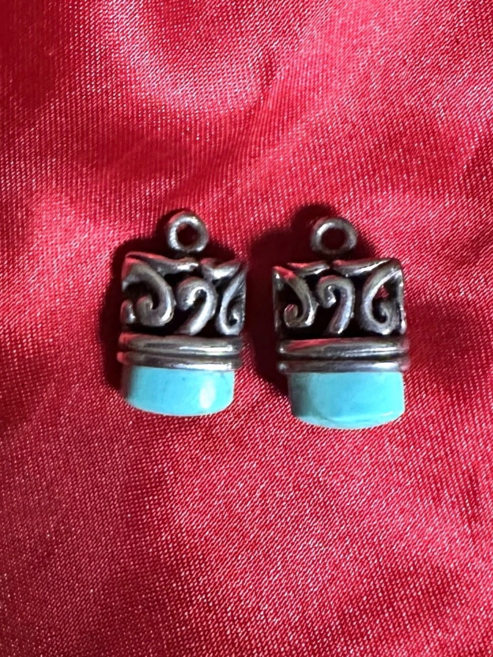 Vintage Turquoise Sterling Silver Scroll Drop Earring Beads